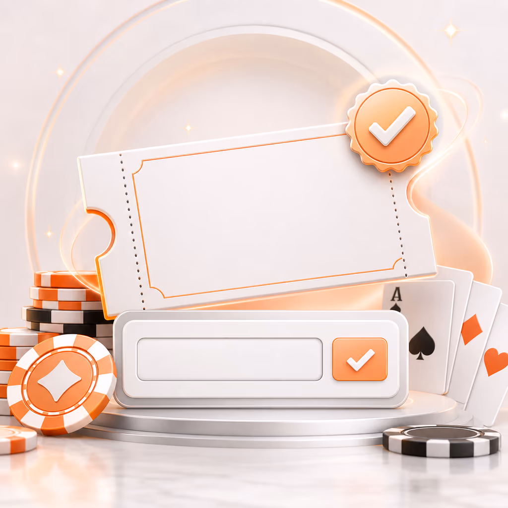 Promo code voucher illustration with chips and confirmation mark